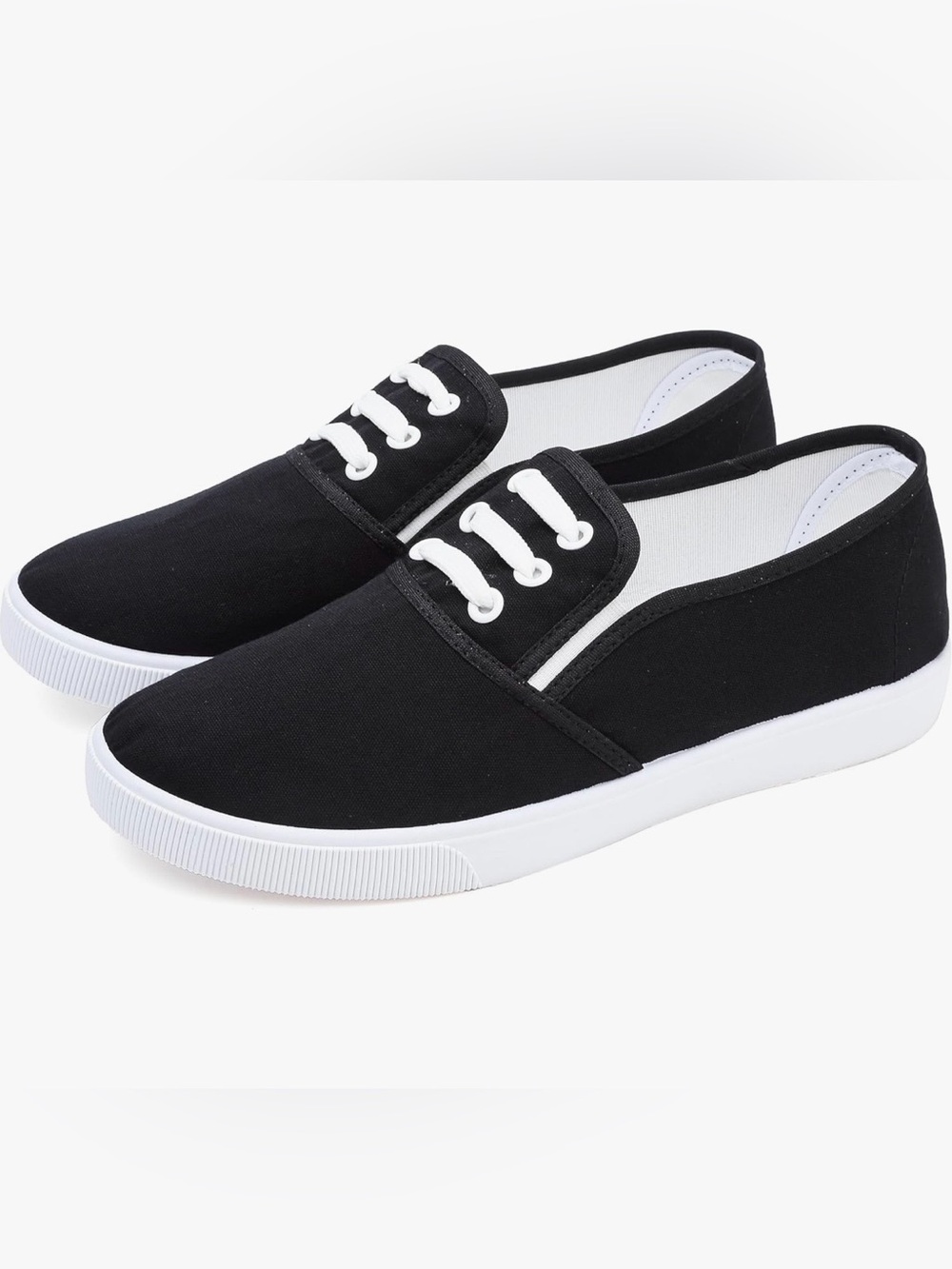 Women's Black Slip-On Canvas Flats with White Sole